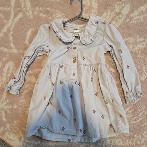 OshKosh B'gosh Light Blue Floral Corduroy Dress with Ruffled Collar